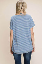 Blue & White Slit Striped Notched T-Shirt Top, Tops, $ 25.00, A Moment Of Now™
